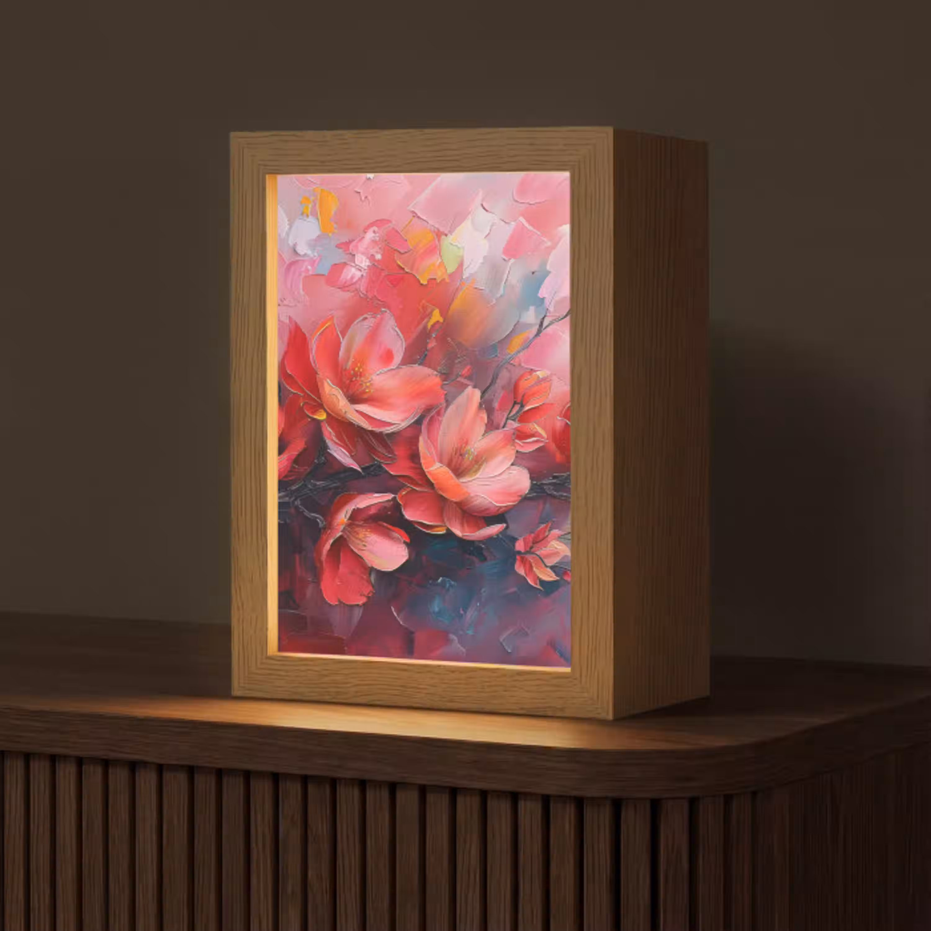 Bloemen - Roze - Natuur- Kunst - Abstract Light Box met kabel (Tafellamp) klein -z3d_website