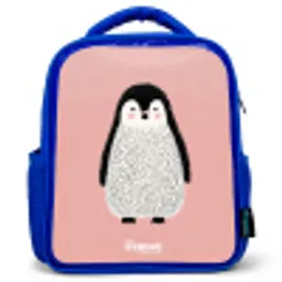 Pinguïn - Stippen - Roze - Minimalistisch Kinderrugzak - Blauw middel -3d
