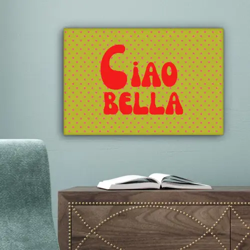Ciao bella - Rood - Groen - Stippen canvas 2cm klein -sfeer4