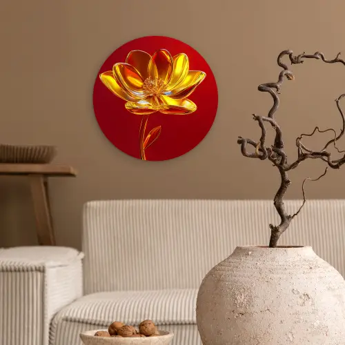 Bloem - Goud - Glazen Wandcirkel plexiglas klein -sfeer1