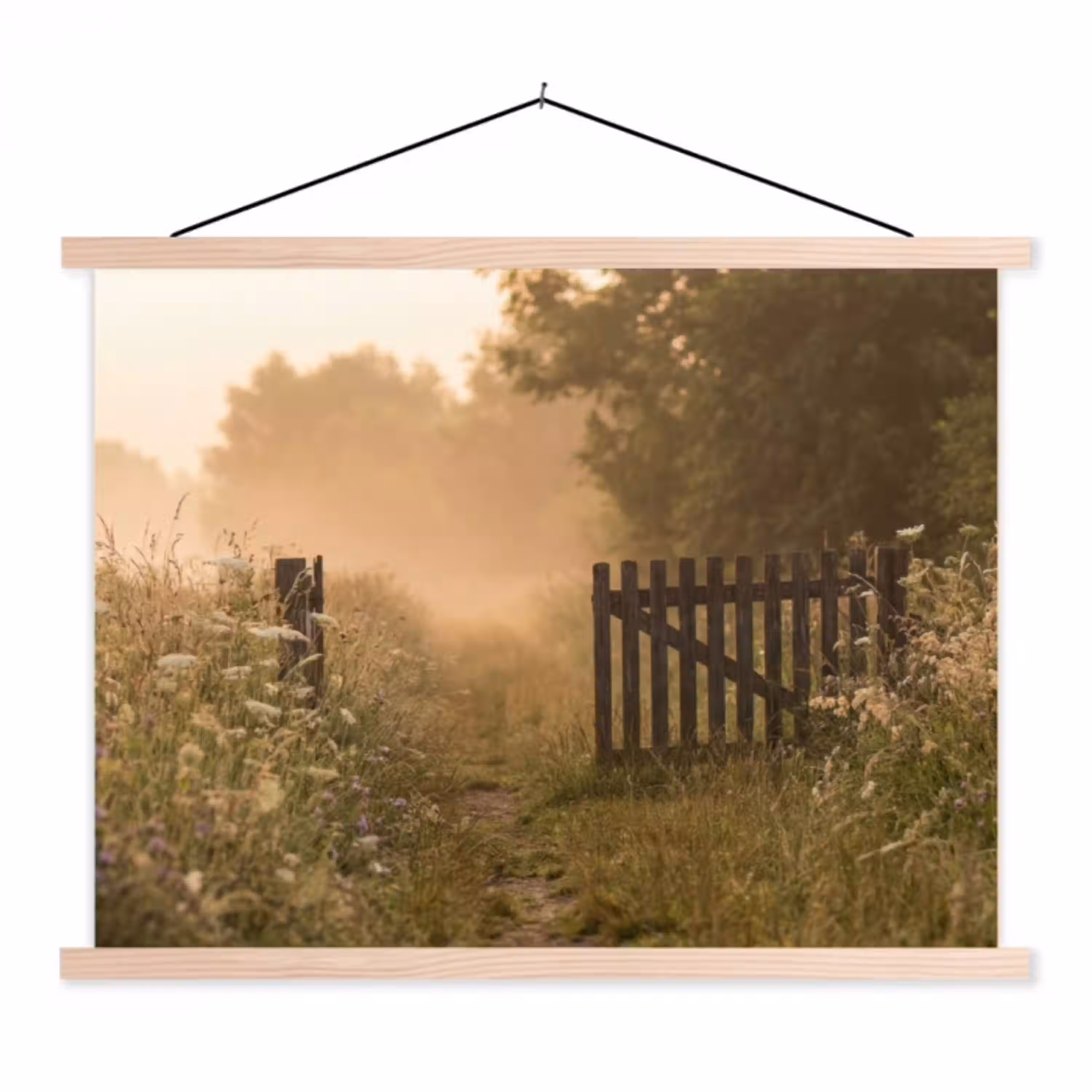 Hek - Natuur - Mist - Veld textielposter latten blank klein -3d
