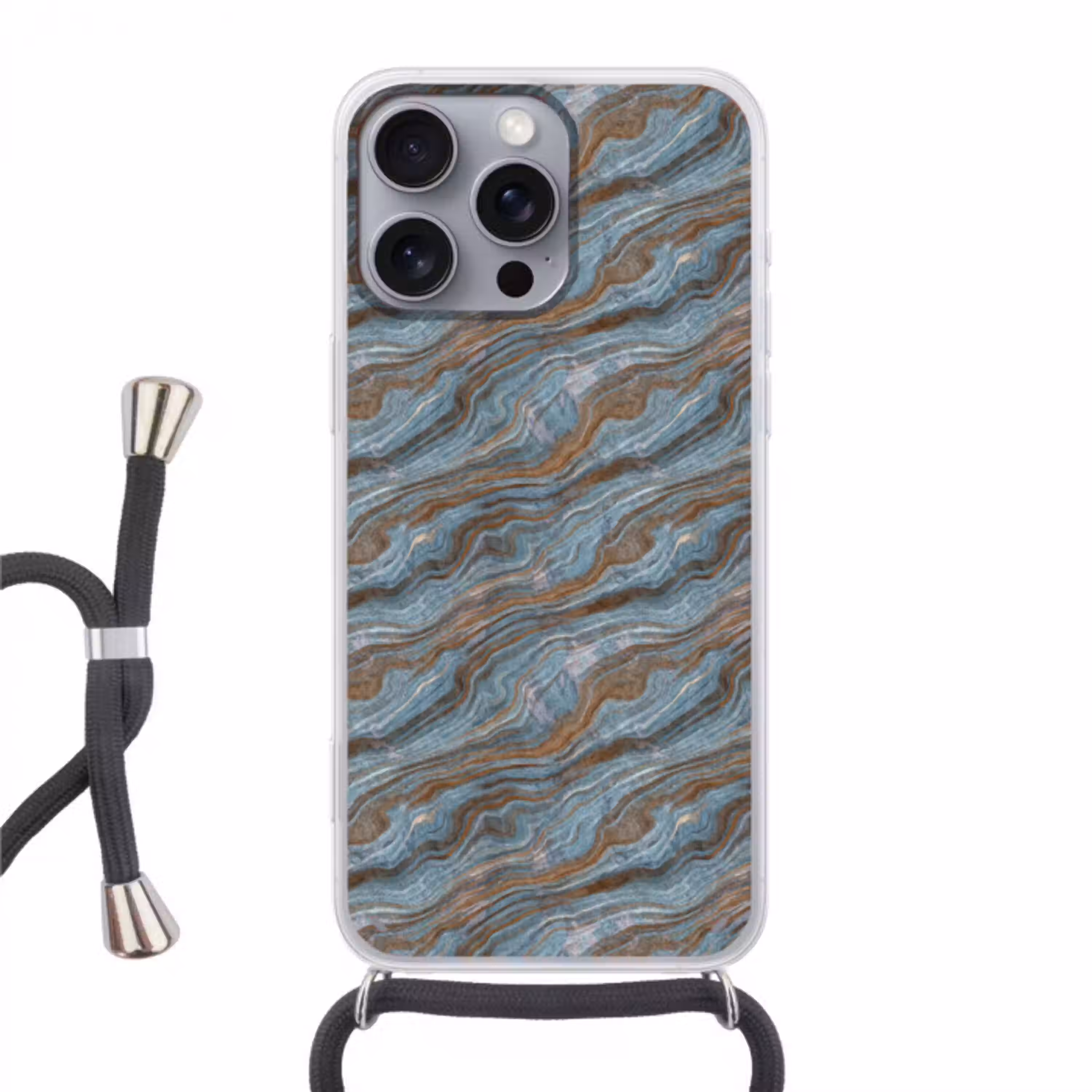 Patroon - Steen - Blauw Hoesje iPhone 16 Pro Max met koord klein 804 -3d