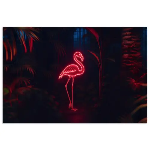 Flamingo - Roze - Neon - Licht poster papier klein -3d