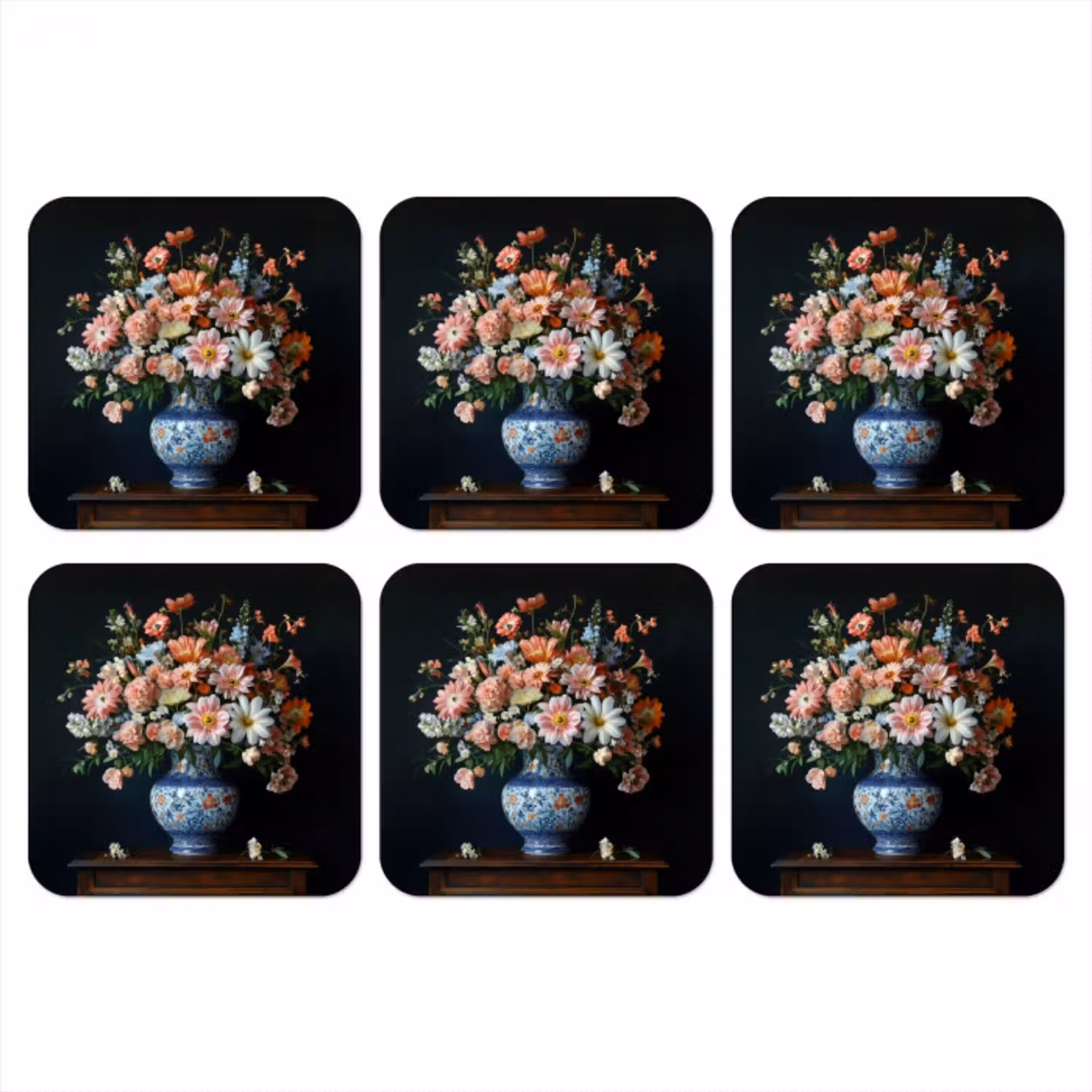 Hout - Vaas - Kleuren - Bloemen onderzetter kurk middel -3d