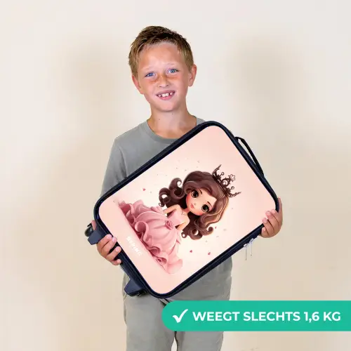 Prinses in een roze jurk met kroon Kinderkoffer - Zwart klein -sfeer4_NL