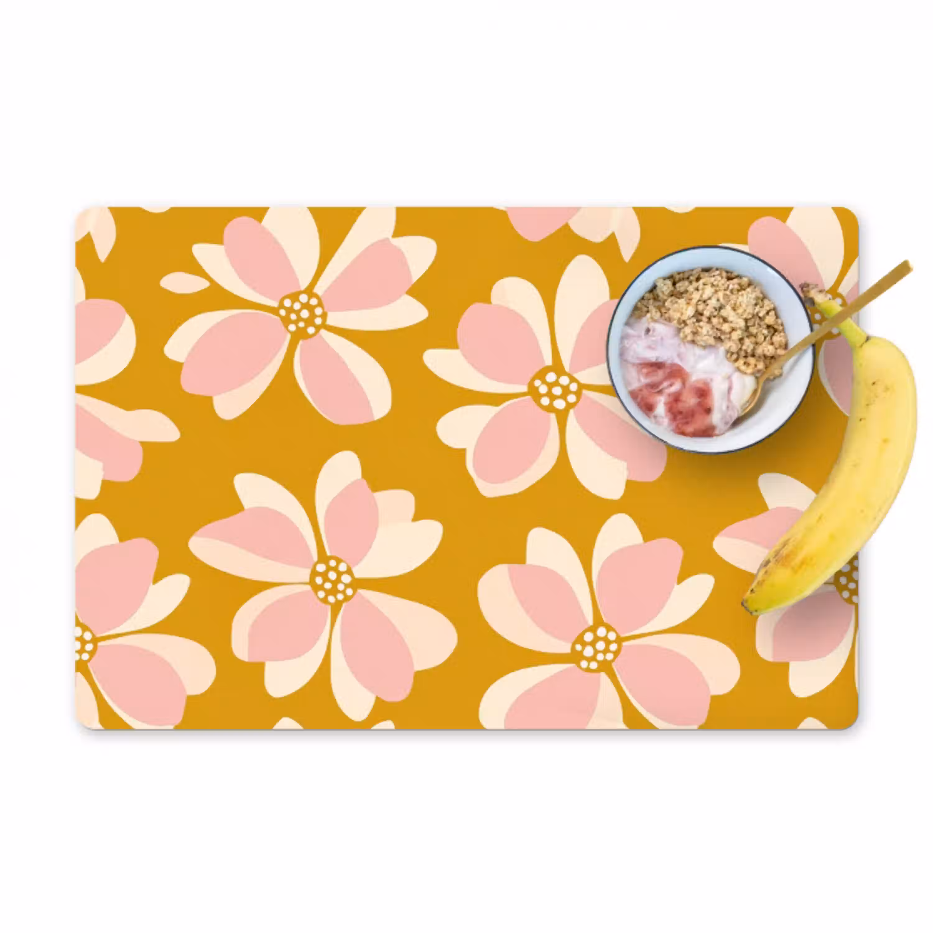 Vintage - Bloemen - Okergeel Placemat vinyl groot 368 -zzzproduct_Kitchenyeah-website