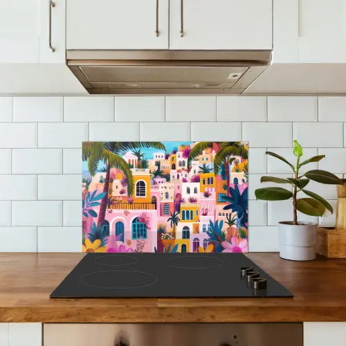 Kleurrijk - Roze - Oranje - Geel - Bloemen keuken achterwand spatscherm klein -sfeer2