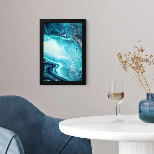 Marmerlook - Blauw - Goud - Luxe - Glitter - Marmer fotolijst zwart zonder passe partout klein -sfeer4