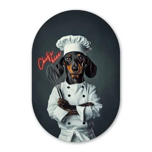 Quote - Neon - Hond - Kokskleding Wandcirkel Ovaal Glas middel -3d