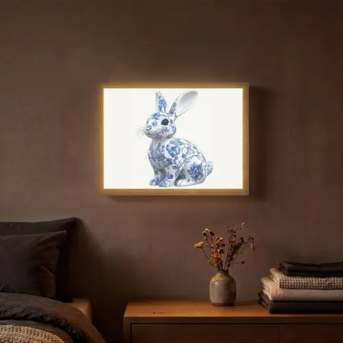 Delftsblauw - Haasje - Wit Light Box met batterij (Wandlamp) middel -sfeer4