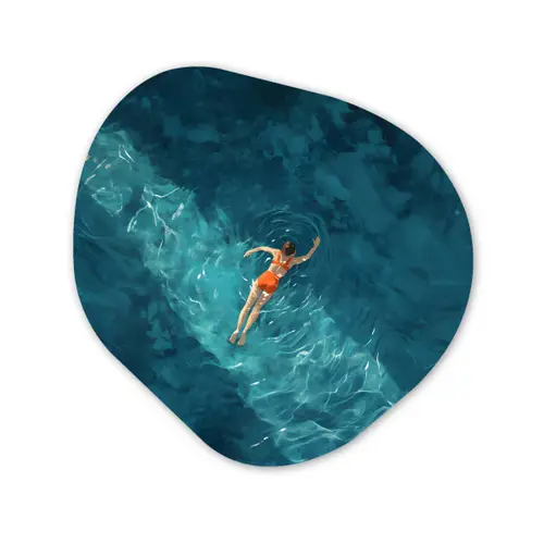 Vrouw - Water - Bikini - Oranje Wandcirkel Organisch Plexiglas middel -3d