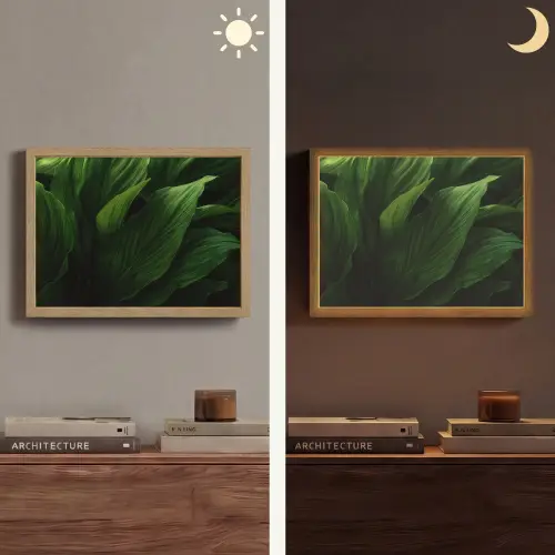 Bladeren - Schaduw - Groen - Textuur Light Box met batterij (Wandlamp) middel -sfeer3