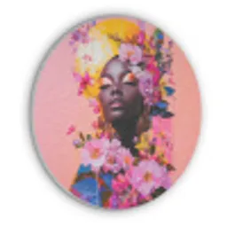 Kleurrijk - Bloemen - Vrouw - Zon Akoestische PET Vilt - Rond klein -3d