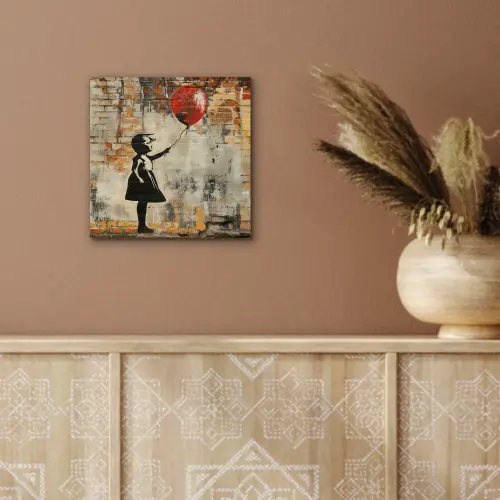 Graffiti - Banksy - Meisje - Street art aluminium wit klein -sfeer4