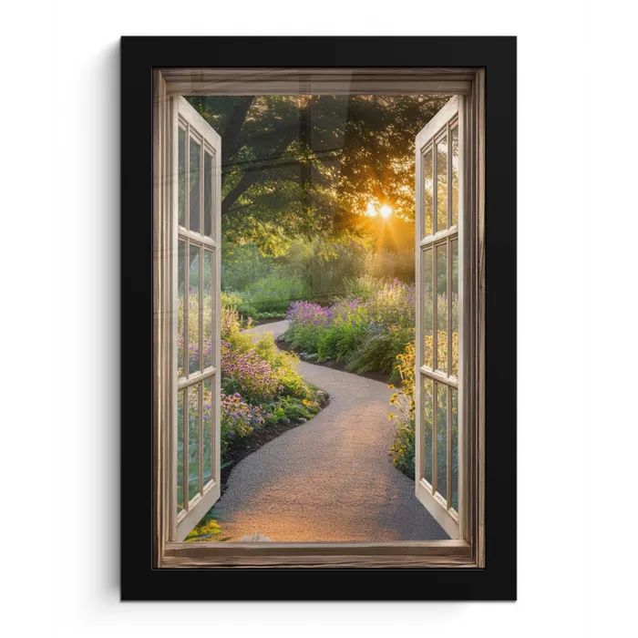 Doorkijk - Bloemen - Natuur - Zon - Pad fotolijst zwart zonder passe partout klein -3d
