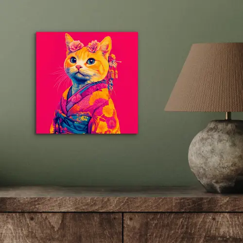 Kat - Kimono - Bloemen - Roze aluminium wit klein -sfeer2