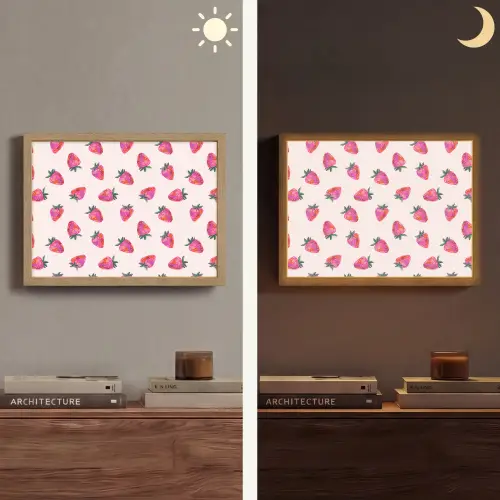Aardbeien - Rood - Roze - Patroon Light Box met batterij (Wandlamp) middel 907 -sfeer3