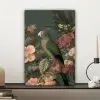 Groene papegaai - Kleurrijke bloemen - Donkere achtergrond canvas 2cm klein -sfeer6