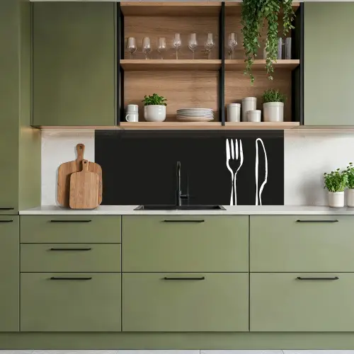 Bestek - Staand - Zwart - Wit keuken achterwand 2 middel -sfeer3