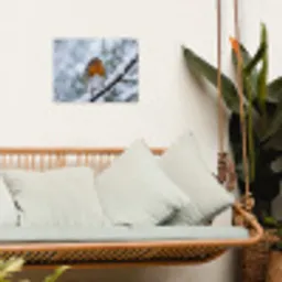 Roodborstje - Tak - Sneeuw - Winter - Levendig tuinposter los doek klein -sfeer7