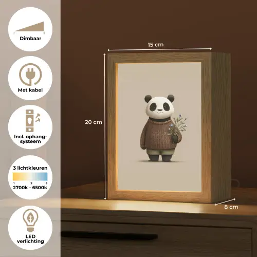 Panda - Blauwe bloemen - Zachtheid Light Box met kabel klein -USP_NL