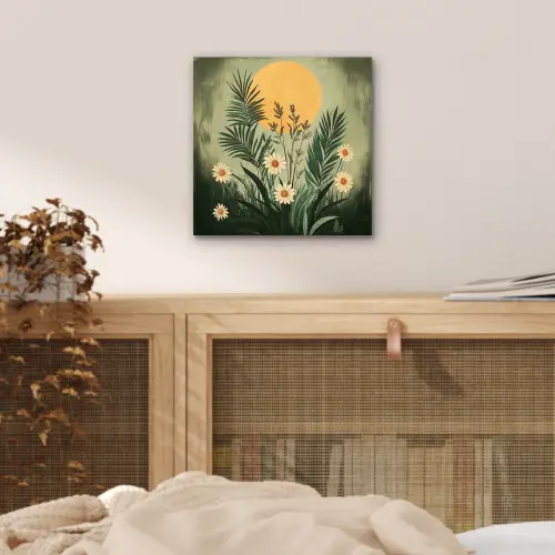 Bloemen - Bladeren - Zon - Groen aluminium wit klein -sfeer3