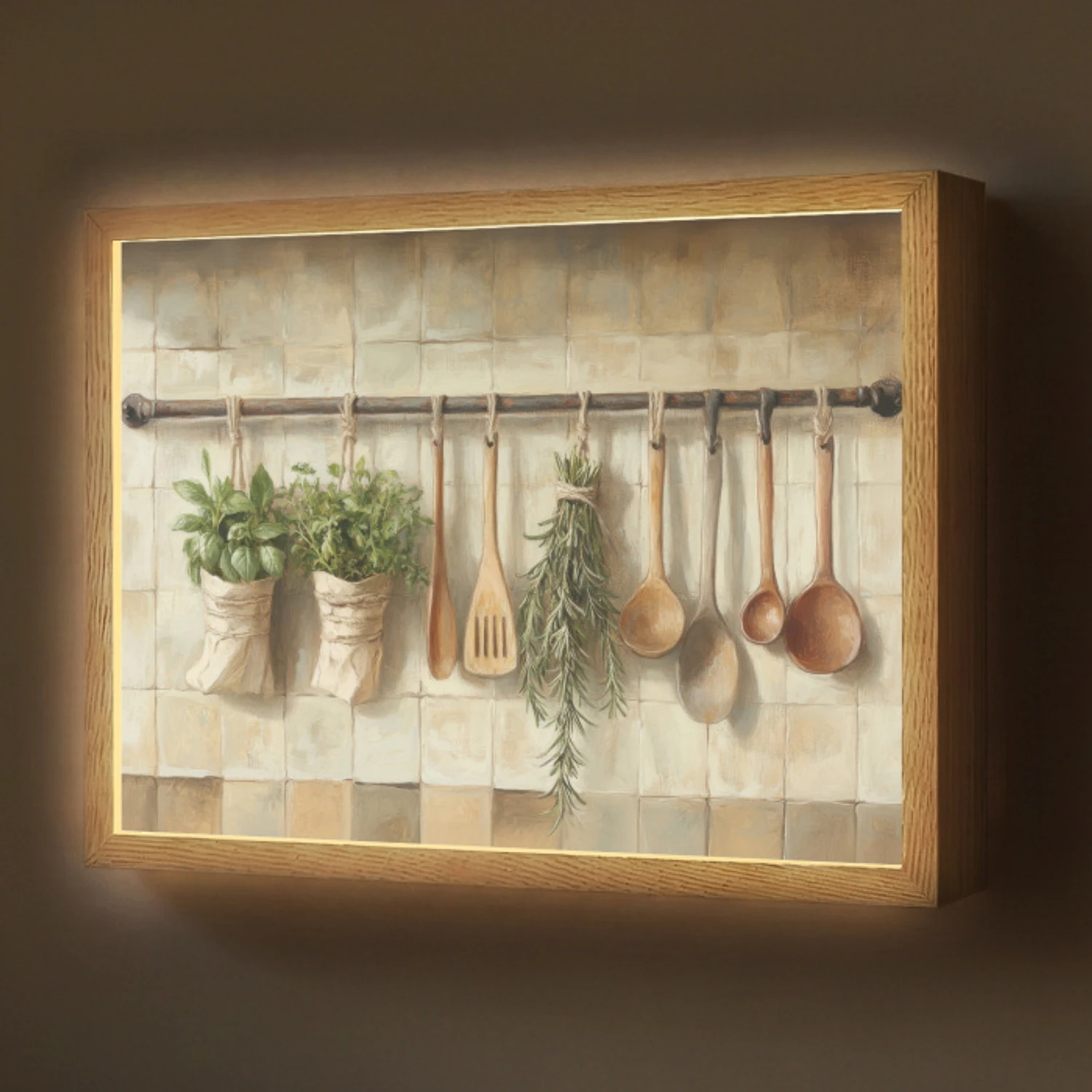 Hout - Keukengerei - Stilleven - Tegels Light Box met batterij (Wandlamp) middel -z3d_website