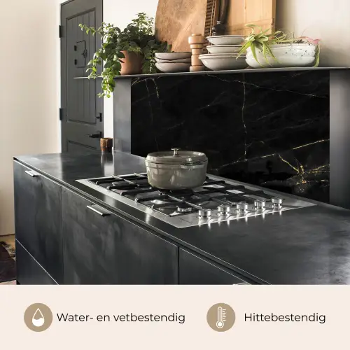 Marmer - Zwart - Goud - Chic - Marmerlook - Design keuken achterwand 2 middel -usp_NL