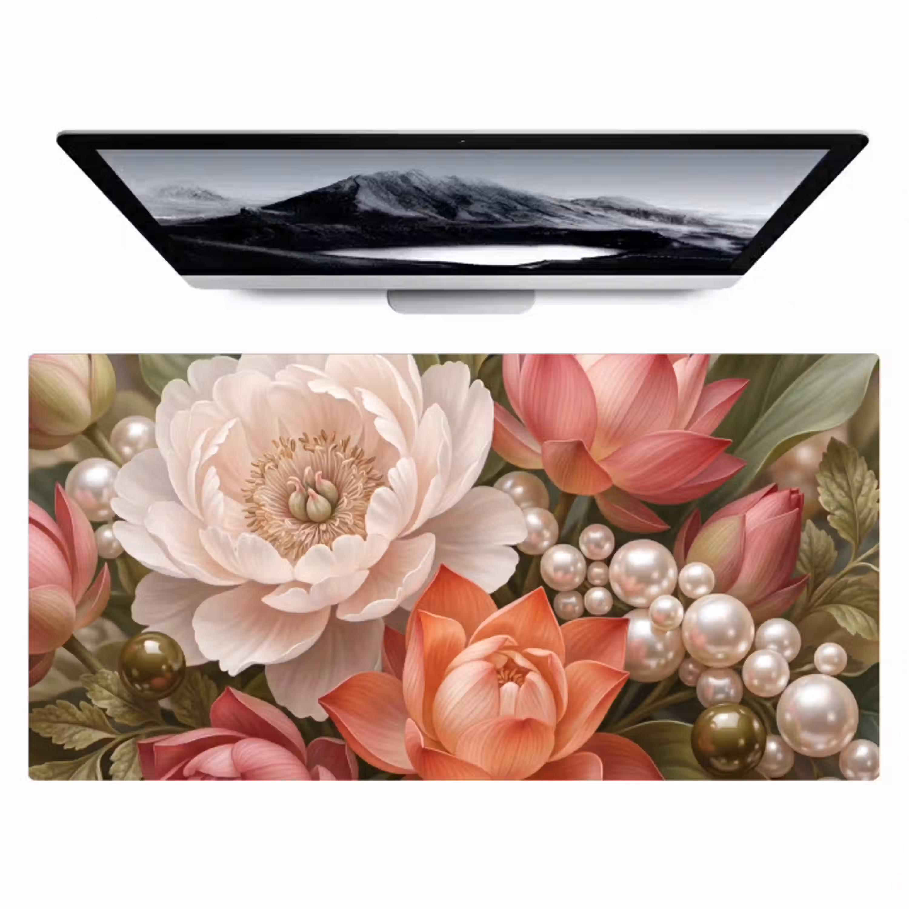 Bloemen - Parels - Elegant - Roze - Wit Muismat XXL klein -zzz3d