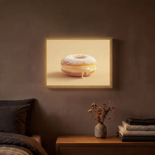 Donut - Romig - Poedersuiker - Beige Light Box met batterij (Wandlamp) middel -sfeer4
