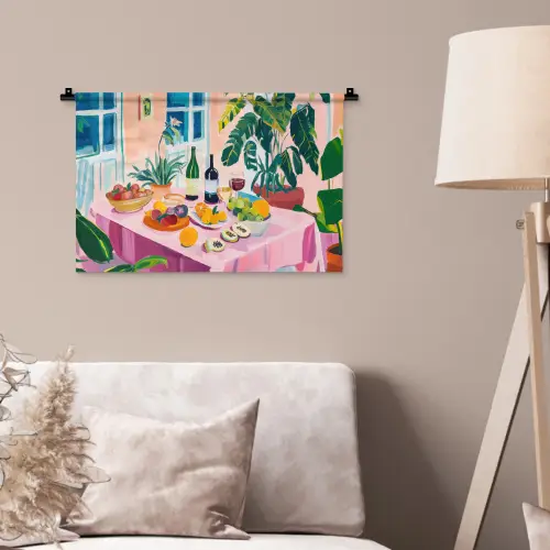 Tafel - Wijn - Fruit Wandkleed katoen klein -sfeer4