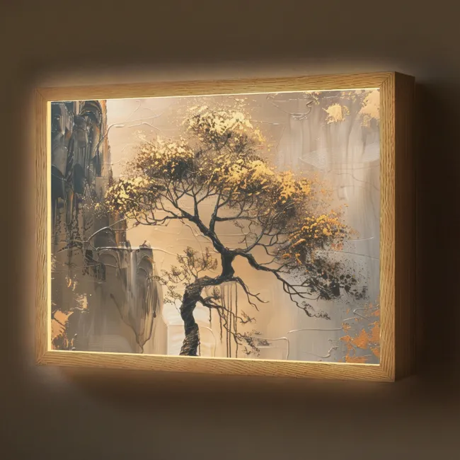 Lightbox - Wandlamp - Boom - Goud - Landschap - Verf