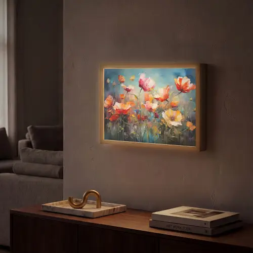 Bloemen - Watercolor - Kunst - Botanisch - Natuur Light Box met batterij (Wandlamp) middel -sfeer1