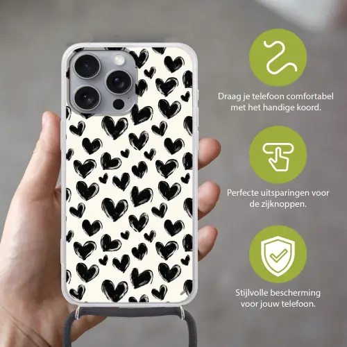 Hartjes - Patroon - Zwart Hoesje iPhone 16 Pro Max met koord klein 804 -sfeer2_NL