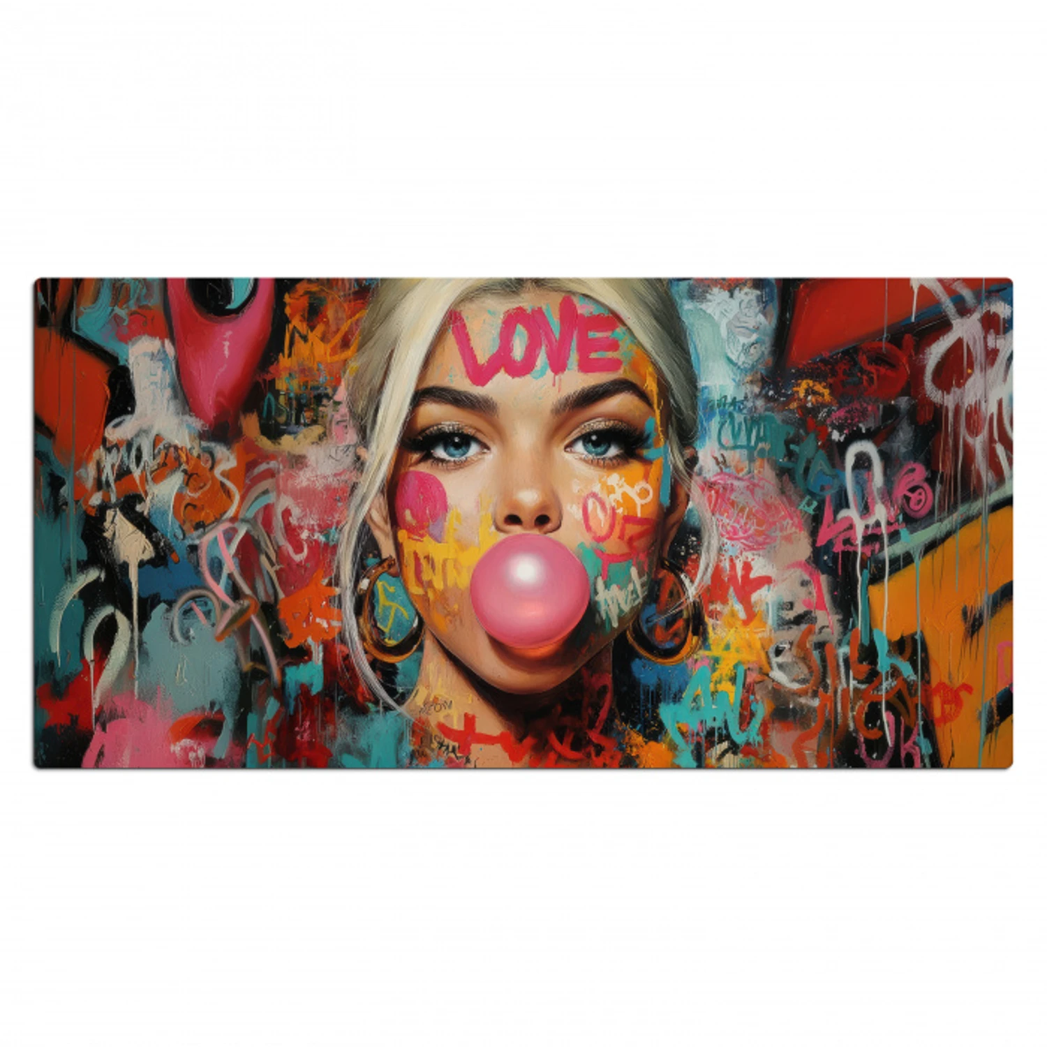 Vrouw - Kauwgom - Graffiti - Love Muismat XXL klein -3d_leeg