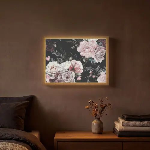 Vintage - Rozen - Romantisch - Bloemen Light Box met batterij (Wandlamp) middel -sfeer4