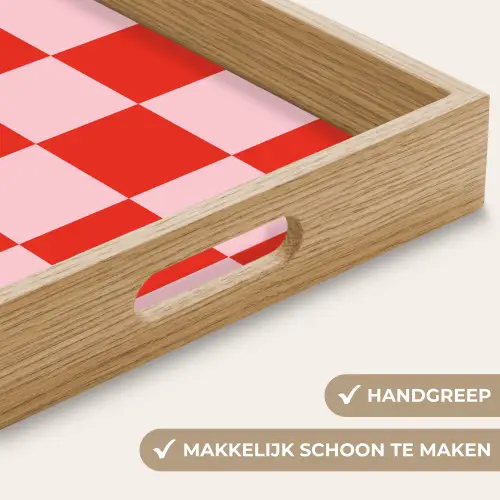 Schaakbord patroon - Rood - Roze - Blokjes Dienblad Rechthoek middel -USP_HandgreepNL