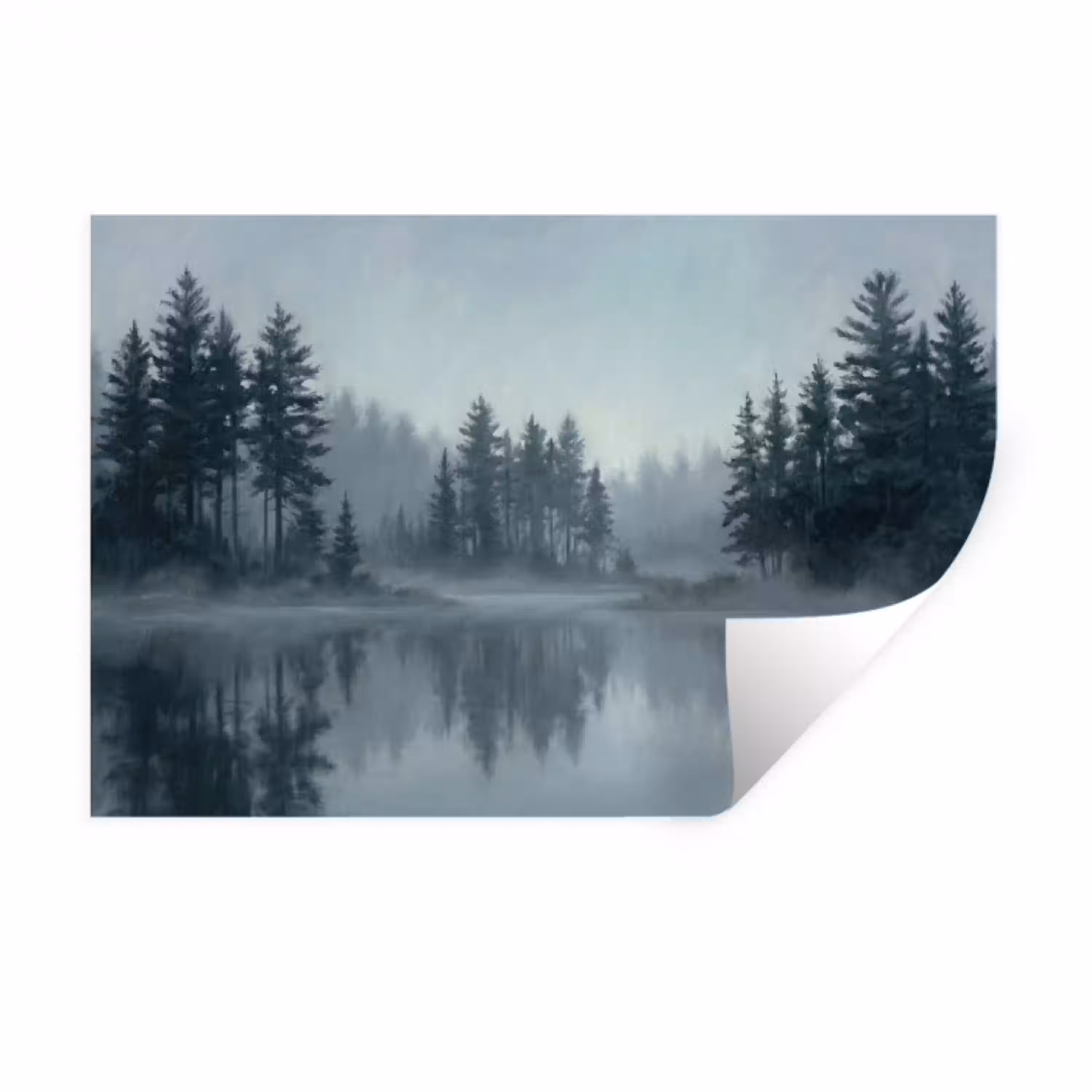 Bos - Meer - Mist - Natuur - Grijs Muursticker klein -3d