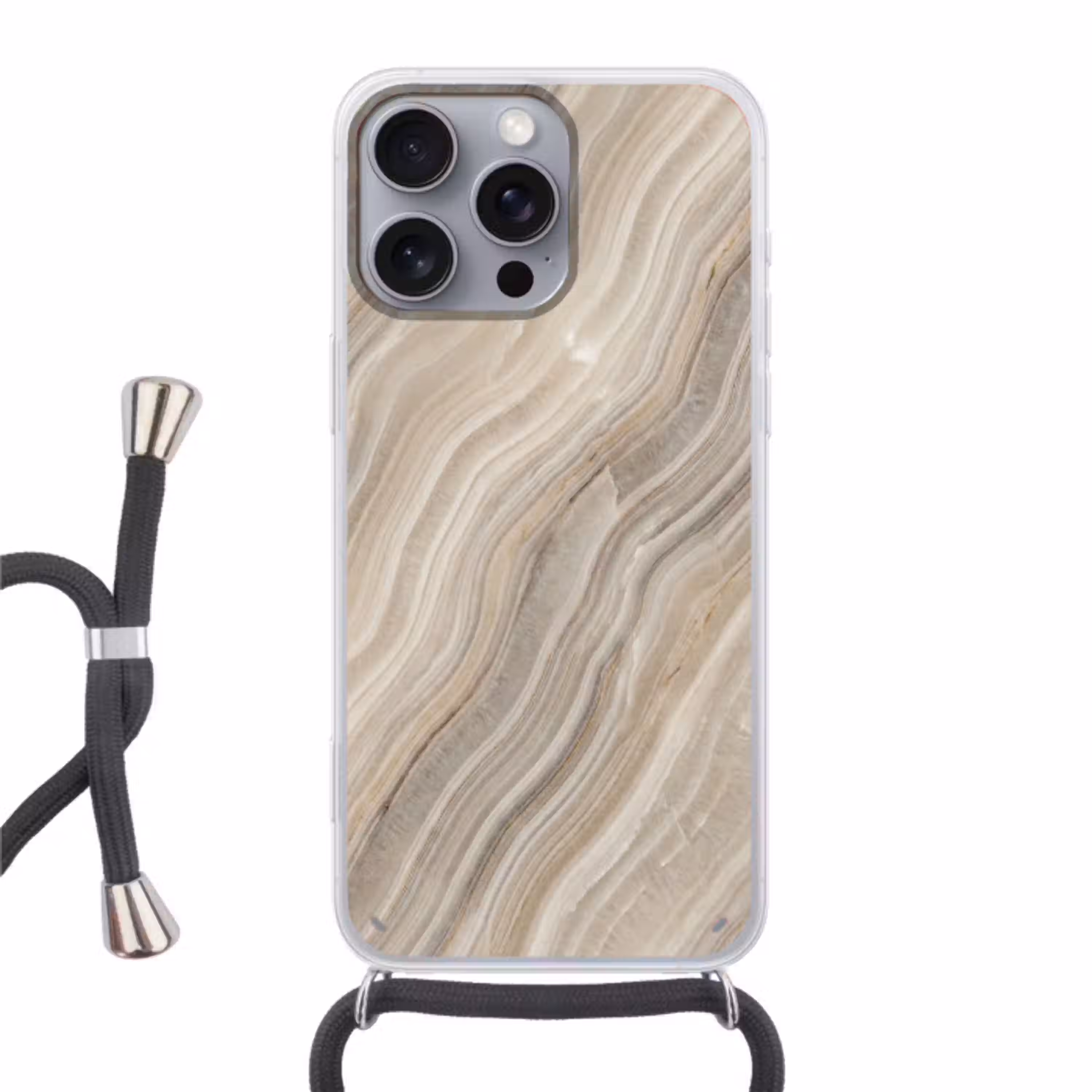 Textuur - Golvend - Abstract - Modern - Beige Hoesje iPhone 16 Pro Max met koord klein -3d