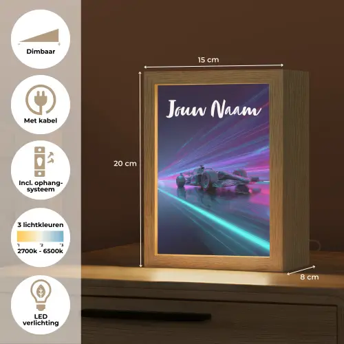 Lichtstralen - Neon - Racewagen - Paars Light Box met kabel (Kinderlampje) klein -USP_NL