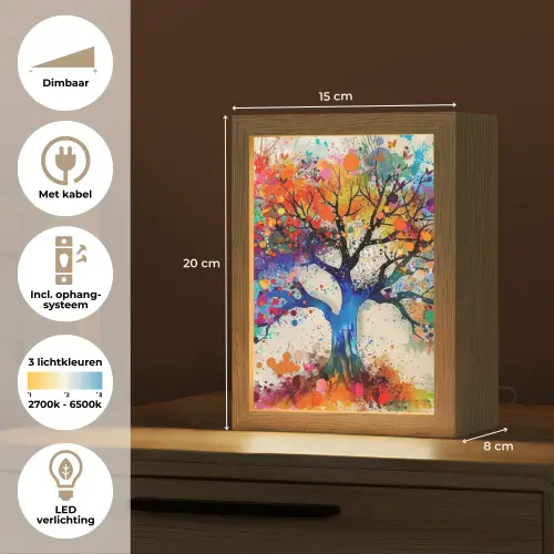 Levensboom - Natuur - Kleurrijk - Boom Light Box met kabel (Tafellamp) klein -USP_NL