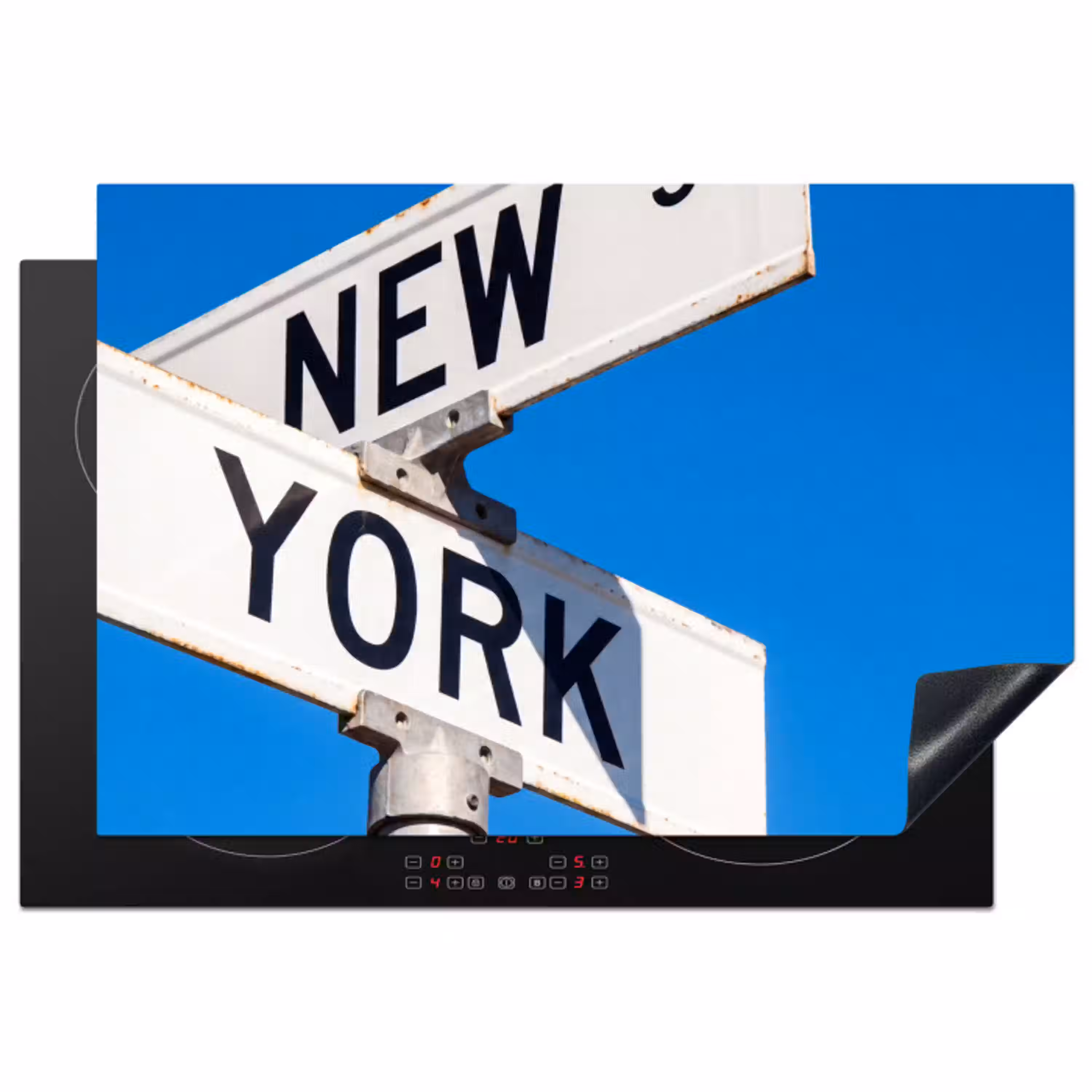 New York - Straatbord - Stad - Urban - Blauw Inductie beschermer vinyl 3mm klein -3d