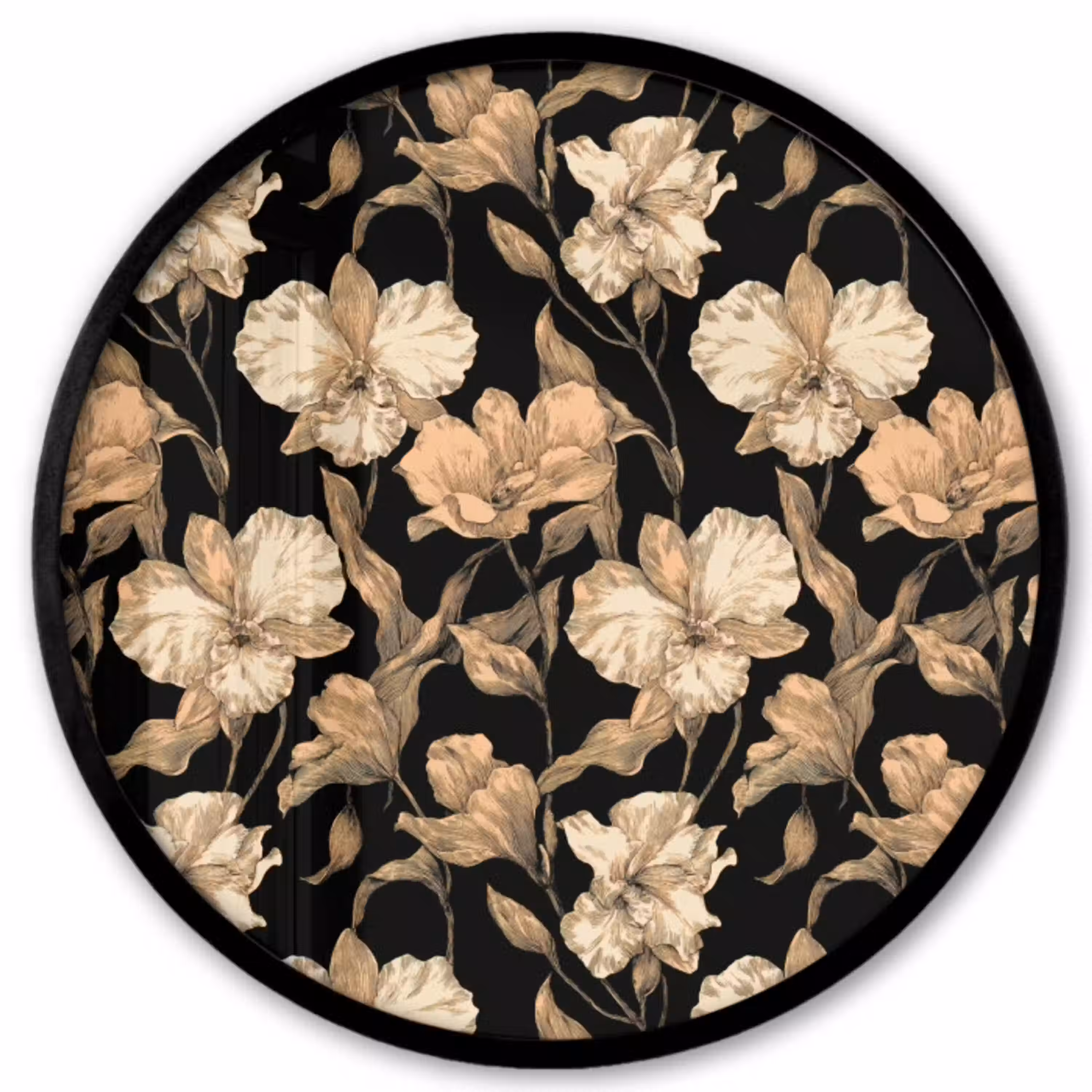 Orchideeën - Lijntekening - Patroon - Beige - Zwart Fotolijst rond zonder passe partout klein 856 -3d