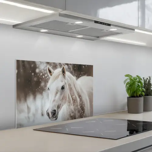 Paard - Wit - Winter - Natuur - Sneeuw - Dieren keuken achterwand spatscherm klein -3d_schuin