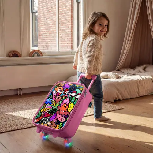 Vrolijke monsterchaos Kinderkoffer - Roze klein -sfeer1