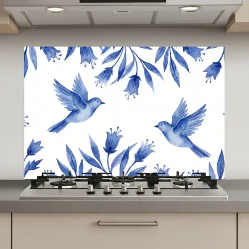 Modern - Vogels - Delfts - Blauw keuken achterwand spatscherm klein -3d_website