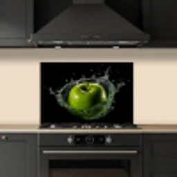 Appel - Groen - Fruit - Water - Zwart keuken achterwand spatscherm klein -sfeer1