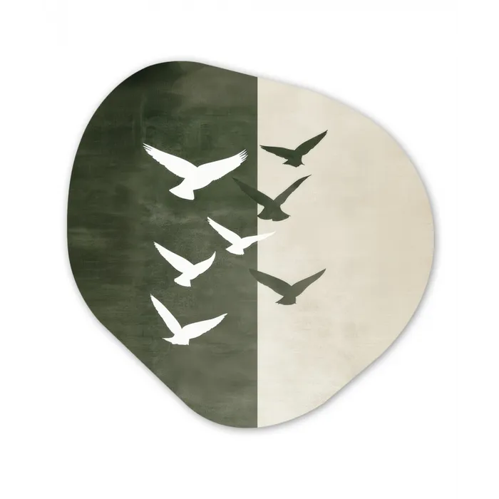 Japandi - Vogel - Groen Wandcirkel Organisch Aluminium middel -3d