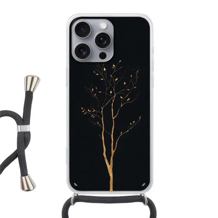 Takken - Blaadjes - Zwart Hoesje iPhone 16 Pro Max met koord klein -3d