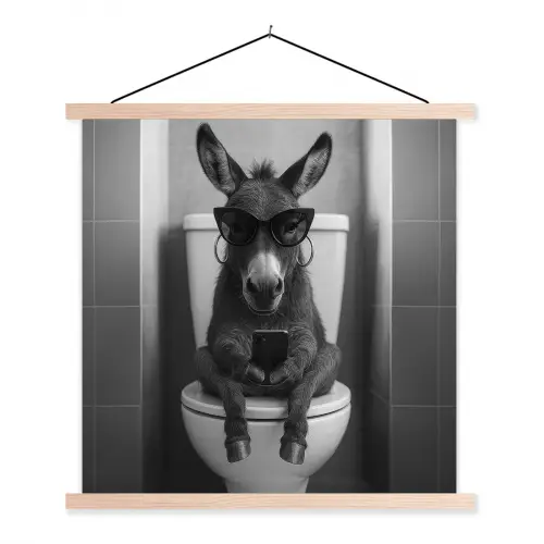 Ezel - Telefoon - Toilet - Zwart - Wit textielposter latten blank klein -3d